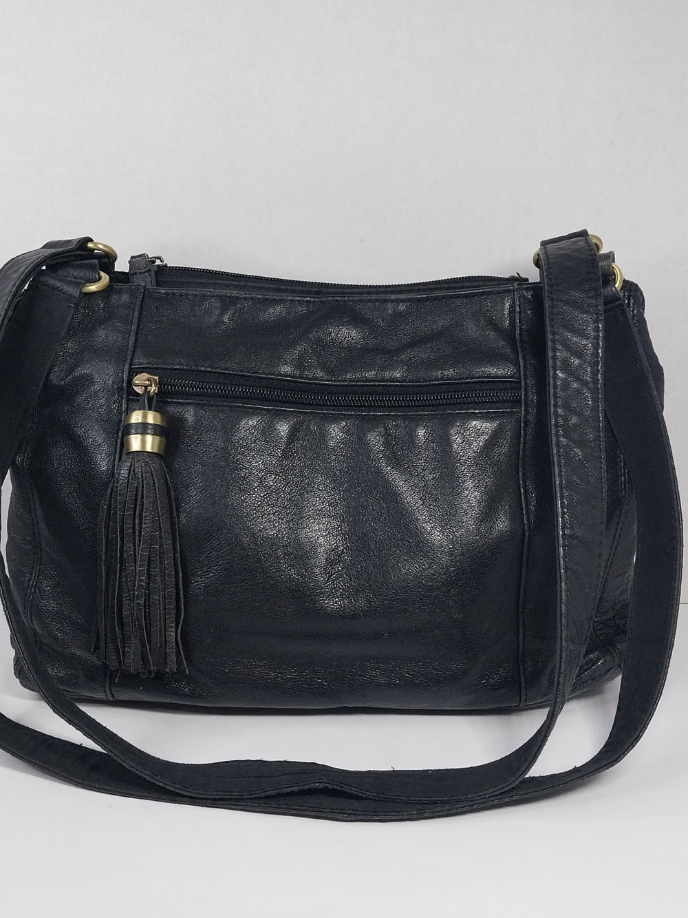 90s/Y2k Vintage Cabin Creek Tassled Black Genuine Leather Whimsigoth Boho Purse